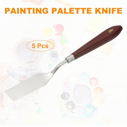 HARFINGTON 5pcs Palette Knife Painting Tool 2.95" x 0.79" Stainless Steel Art Spatula Pallet Knives Scrapers Tools with Plastic Handle for Acrylic Oil Canvas Mixing Spreading, Red/Silver - size: 2.95" x 0.79"