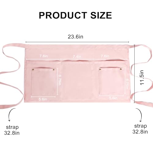 Server Apron with 5 Pockets - Rivet buckle Unisex Short/Half Waiter Waist Short Apron - color: Pink