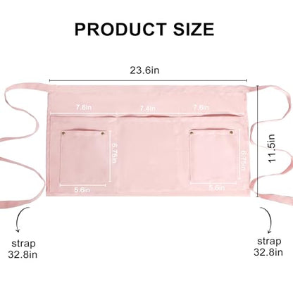 Server Apron with 5 Pockets - Rivet buckle Unisex Short/Half Waiter Waist Short Apron - color: Pink 2 Pack