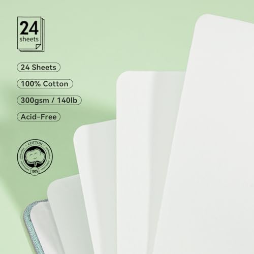 Lightwish Square Watercolor Journal,100% Cotton,300gsm/140lb,Acid-Free,24 Sheets Hot Press Watecolor Sketchbook for Artists Adults Students,4.7 * 4.7 Inches(Light Green) - color: Light Green