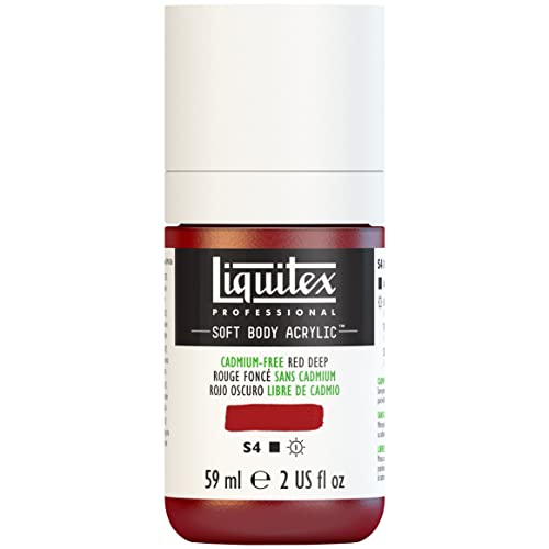 Liquitex Soft Body Acrylic Paint, 2-oz Bottle, Cadmium-Free Red Deep | Low Viscosity, Highly Pigmented, Satin Finish, Retains Subtle Brush Strokes, Great Surface Coverage, Highly Versatile - color: Cadmium-free Red Deep, style: 2-oz Bottle