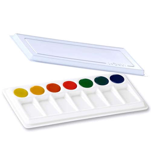 Rectangular Ceramic Paint Palette with Lid, 14-Well Porcelain Watercolor Mixing Tray for Acrylic, Oil & Gouache, Large Artist Watercolor Palette with Plastic Cover - size: 11.4" x 5.1" x 0.8"