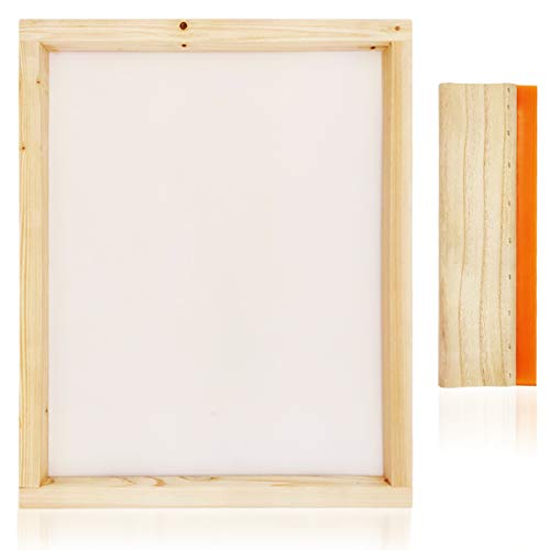 Worown 16 x 20 Inch Wood Silk Screen Printing Frame with 160 White Mesh and 1 Piece of 13.7 Inch Screen Printing Squeegee - size: 16 x 20 Inch