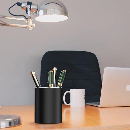 Pen holder, aluminum alloy waterproof pen holder, desktop simple and modern minimalist, multifunctional office supplies for families, kids and schools - color: Black
