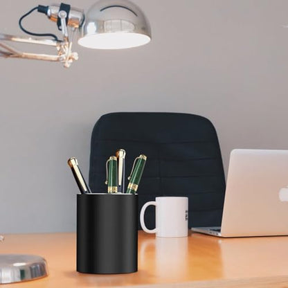 Pen holder, aluminum alloy waterproof pen holder, desktop simple and modern minimalist, multifunctional office supplies for families, kids and schools - color: Black