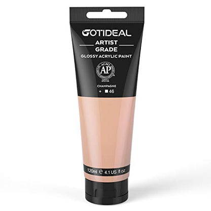 GOTIDEAL Acrylic Paint Champagne Flesh Tubes(120ml, 4.1 oz) | Non Toxic, Non Fading, Rich Pigments,for Painters, Adults & Kids,Ideal for Canvas Wood Clay Fabric Ceramic Craft Supplies - color: Champagne, style: Regular