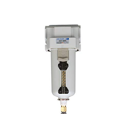 PneumaticPlus SAF400-N04BD-MEP Compressed Air Particulate Filter 1/2" NPT | 10 Micron Element, 211 SCFM, 1/2" NPT, Metal Bowl, Auto Drain, 250 PSI Max, Mounting Bracket Included - style: Metal Bowl - Auto Drain