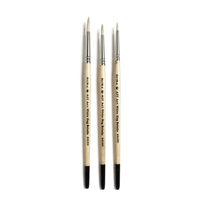 AIT Art Round Paint Brushes, Pack of 3, Sizes 0, 2, 4, White Hog Bristles, Handmade in USA for Trusted Performance with Heavier and Thicker Paints - size: 0, 2, 4