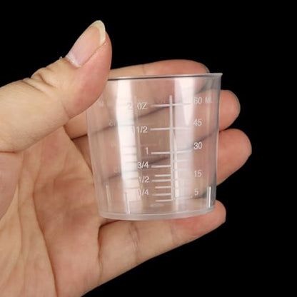 LANIAKEA 200PCS 2oz/60ml Plastic Mixing Cups Transparent Scale Cups with Graduated Liquid Mixing Cup for Resin, Laboratory, Acrylic Paint Art, Medicine