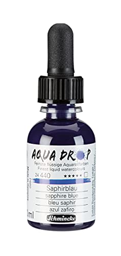 Schmincke - AQUA DROP, liquid pigment-based watercolour, sapphire blue in 30 ml pipette bottle, 24440034, for watercolorpainting, urban sketching, calligraphy, handlettering, lightfast - color: 440 sapphire blue