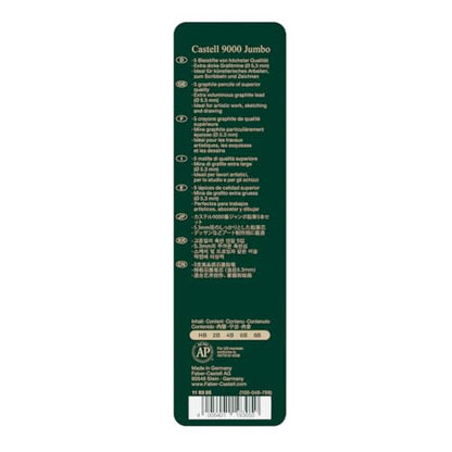 Faber-Castell 5 Piece Quality Castell 9000 Jumbo Graphite Pencils in a Tin, Including HB, 2B, 4B, 6B and 8B,Black