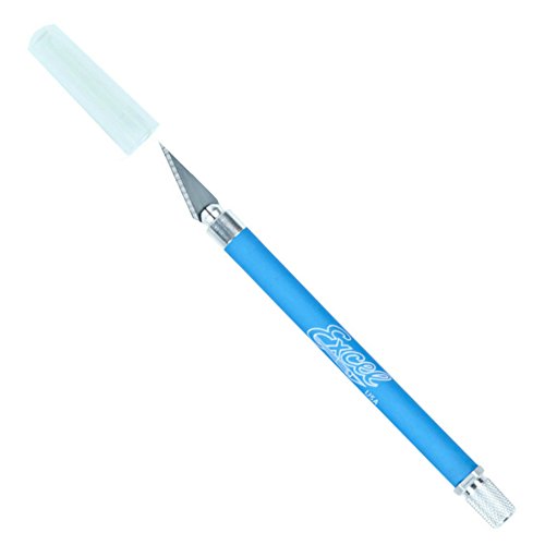 Soft Grip Hobby Knife, Excel Blades K18 with Safety Cap, American Made Light Duty Craft Knife (Blue) - color: Blue (1)