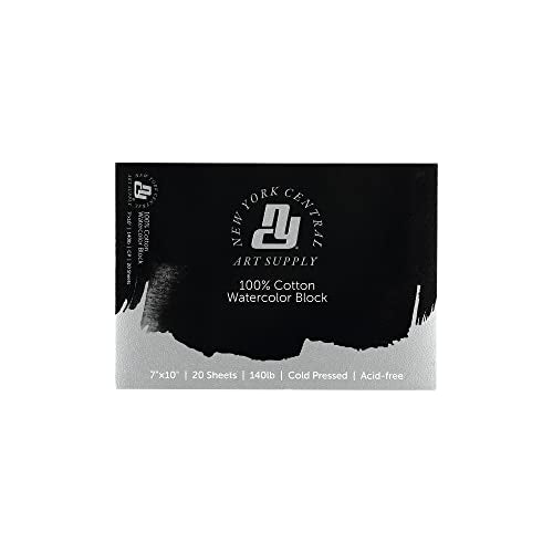 New York Central Watercolor Block, 140lb/300gsm Cold Press 7x10, 20 Sheets, Archival Watercolor Paper for Artists, Students, Durable Water Color Paper, Suitable for Wet and Dry Media, Case 20 Sheets - size: 7x10" - 20 Pack