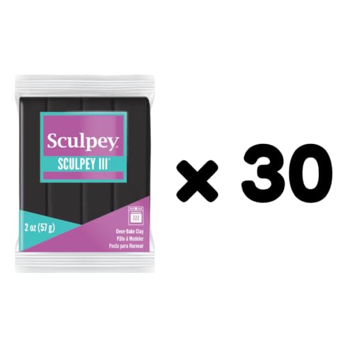 Sculpey Oven-Bake Clay, 2 oz. Bars, Sculpey III Black, 30 Bars | Polymer Clay, Perfect for Jewelry, Home Decor, and General Crafting - size: 2 oz. Black (30-Pack)