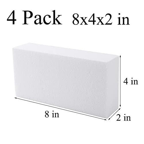 AMZQNART 4pcs 8x4x2in Craft Foam Blocks White for DIY Crafting and Model - size: 8×4×2in-4pcs