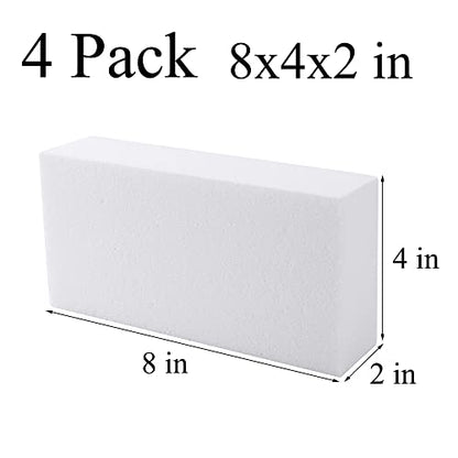AMZQNART 4pcs 8x4x2in Craft Foam Blocks White for DIY Crafting and Model - size: 8×4×2in-4pcs