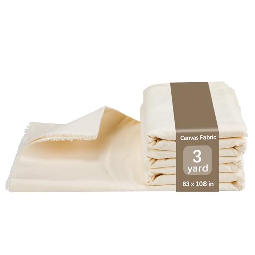 3 YD Canvas Fabric, Premium 10oz Natural Cotton Duck Canvas, 62 Inch Wide Heavy Sewing Material for Arts & Crafts, Backings, Covers, Home Decoration (3 YD)