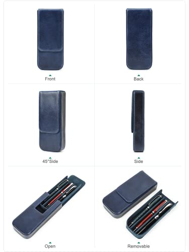 Top Grain Genuine Leather 3 Fountain Pen/Pencil Tray Case Holder, Solid Fashion Design, Handmade, Magnetic Closing with Drawer Design, Gift Choice for Man/Woman/Office, Glossy Blue, 3 Slots - color: Glossy Blue, size: 3 Slots -【Magnetic Closure】