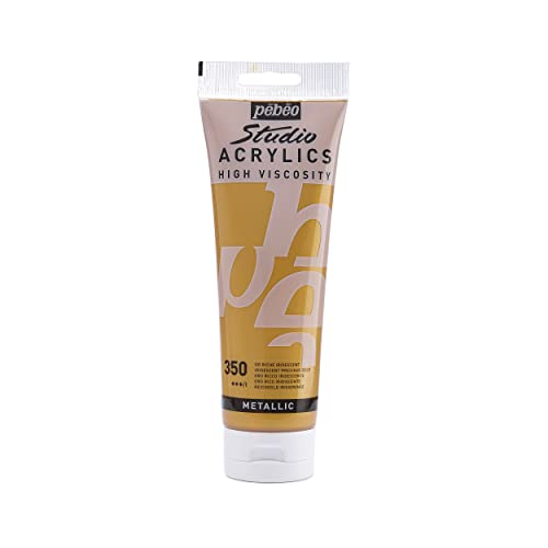 PEBEO Studio Acrylics High Viscosity, Fine Acrylic, 250 ml - Iridescent Rich Gold, 8.45 Fl Oz (Pack of 1), (169-350) - color: Iridescent Rich Gold, size: 8.45 Fl Oz (Pack of 1)