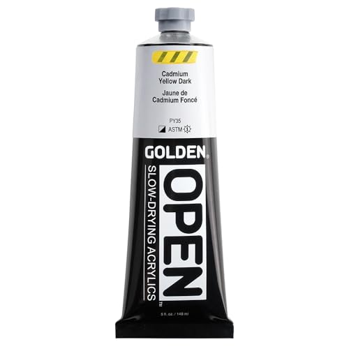 GOLDEN OPEN Slow-Drying Acrylics, Cadmium Yellow Dark, 5 fl. oz. Tube | Artist grade acrylic paint with extended working time for blending, glazing, and traditional painting techniques. - color: Cadmium Yellow Dark, size: 5 Fl Oz (Pack of 1)