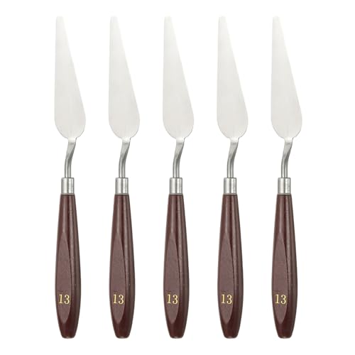 HARFINGTON 5pcs Palette Knife Painting Tool 3.31 x 0.94 Stainless Steel Art Spatula Pallet Knives Scrapers Tools with Beech Wood Handle for Acrylic Oil Canvas Mixing Spreading, Red/Silver - size: 3.31" x 0.94"