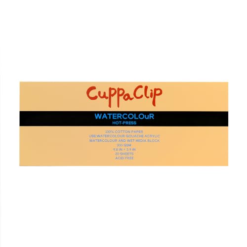 CuppaClip Watercolor Paper Block Pure Cotton Art Paper Pad 300GSM(140LB) Acid-Free 20 Sheets Watercolor Art Supplies (Hot Press, 9.8x3.9in) - color: Hot Press, size: 9.8x3.9in
