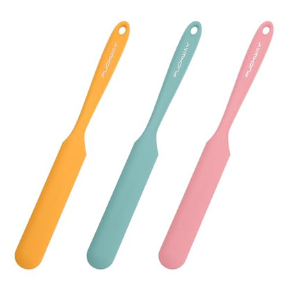 3pcs Silicone Jar Spatulas 10in Long Skinny Heat-Resistant, Narrow Spatula Set for Scraping Peanut Butter, Sourdough, Jam in Small Containers, Blenders & Baking (Yellow & Green & Pink) - color: Yellow & Green & Pink