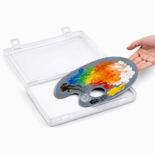 Nuanchu 2 Pcs Handy Neutral Grey Tempered Glass Palette for Oil Painting 6.3 x 10 Inch Airtight Stay Wet Palette Container Oval Keeps Paint Fresh Scratch for Acrylic Painting DIY Mixing Beginners