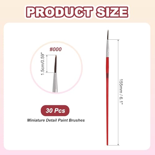 MECCANIXITY 30Pcs Fine Pointed Miniature Paint Brushes, Small Detail Paint Brush for Acrylic Watercolor Oil Model Painting Crafts Rock Painting and DIY Art(Red #000) - color: Red, size: #000