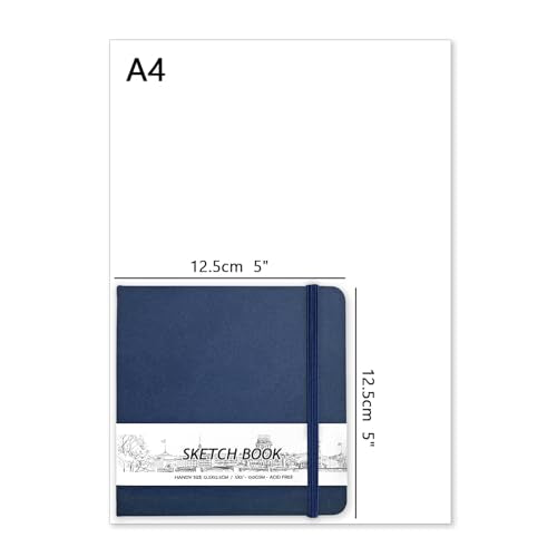 5" x 5" Hardcover Sketch Book,58 Sheets Small Mixed Media Pocket Sketch Pad | PU Cover,150 GSM Acid Free Artist Drawing Paper,Travel Journal Blank Notebook for Adults Sketching,Illustration. - color: 150gsm PU-dark blue