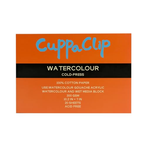 CuppaClip Watercolor Paper Block Pure Cotton Art Paper Pad 300GSM(140LB) Acid-Free 20 Sheets Watercolor Art Supplies (Cold Press, 10.2x7in) - color: Cold Press, size: 10.2x7in