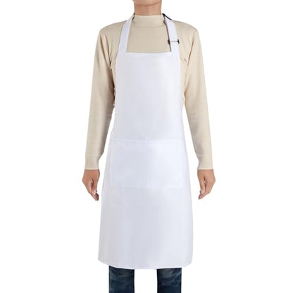 2 Pack Kitchen Cooking Aprons, Adjustable Bib Soft Chef Apron with 2 Pockets for Men Women - color: White