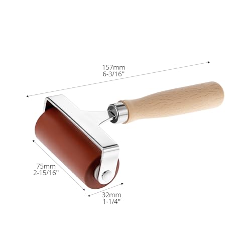 QWORK Soft Rubber Brayer, 3 Inch Printmaking Roller Tool for Block Printing and Gel Plate Crafts, Steel Frame Non Slip Handle Compatible with All Inks