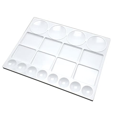 Palette for Watercolors, Oil & Acrylic Paints, Mix & Separate Colors, White, Art 20 Wells, 13” x 10” 4 slated Squares, 4 Squares, 4 Large circulars, and 8 Small Circular Wells for All Levels