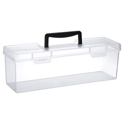 JUXYES 2 Pack Plastic Clear Acrylic Paint Storage Organizer Box with Handle - size: 2 Pack