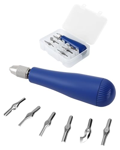 UCEC Blue 6-Blade Linocut Carving Kit for Block Printing & Stamp Making | Linoleum Cutter Kit for Printmaking & Arts Crafts, 6 Universal Blades, for Beginners, Adults & Artists, Blue Carving Tools - color: 1pc Linoleum Knife(blue)