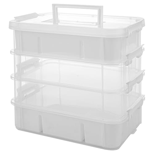 CraftGenes Craft Organizer, 4 Tier Storage Box with Removable Trays, White | 4 Storage Tiers; 2 Removable Trays; Side Latches; Stackable Design; For Beads, Thread, Tools, Crafts and Accessories - color: White