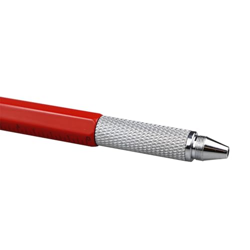 DUNBONG 6-in-1 Multi Tool Pen, Stylus & Screwdriver, 0.7mm Black Ink - Red | Aluminum prismatic non-slip grip | Rotary no-cap design | Ruler & level built-in | Refillable | Long-lasting clip - color: Red
