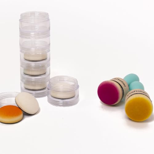 Craftelier - Kit of 2 Ink and Paints Bleding Tools with Base of 30 mm Diameter + Stackable Plastic Containers for Storing Foam Pads | Ideal for Applying Inks in Your Crafts - size: Ink Mixing Blending Tools + Stackable Containers