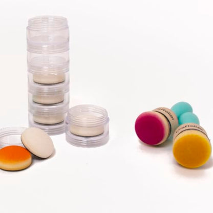 Craftelier - Kit of 2 Ink and Paints Bleding Tools with Base of 30 mm Diameter + Stackable Plastic Containers for Storing Foam Pads | Ideal for Applying Inks in Your Crafts - size: Ink Mixing Blending Tools + Stackable Containers