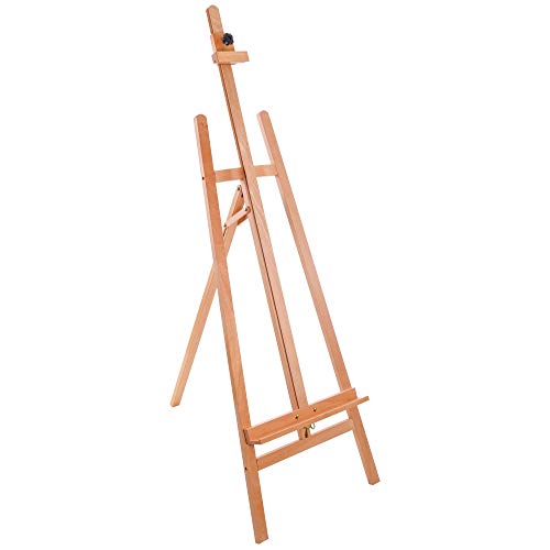 U.S. Art Supply 64" to 89" La Jolla Classic A-Frame Wood Easel, Lyre Style Studio Easel - Wooden Artists Floor Stand, Sturdy, Adjustable Height to 48" Canvas - Painting, Drawing, Sign Display