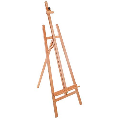 U.S. Art Supply 64" to 89" La Jolla Classic A-Frame Wood Easel, Lyre Style Studio Easel - Wooden Artists Floor Stand, Sturdy, Adjustable Height to 48" Canvas - Painting, Drawing, Sign Display