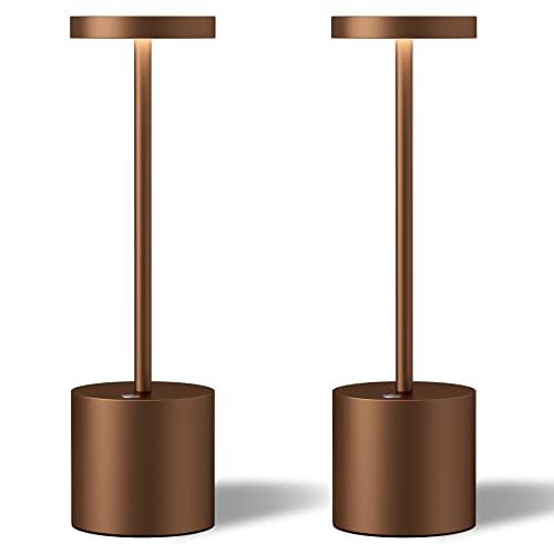 TBBGA LED Cordless Table Lamps Set of 2, 5000mAh Rechargeable Table Light | Portable Outdoor Table Lamp, 3 Color Stepless Dimming Battery Powered Lamp for Dinner/Patio/Restaurant/Bedroom (Brown) - color: Brown2
