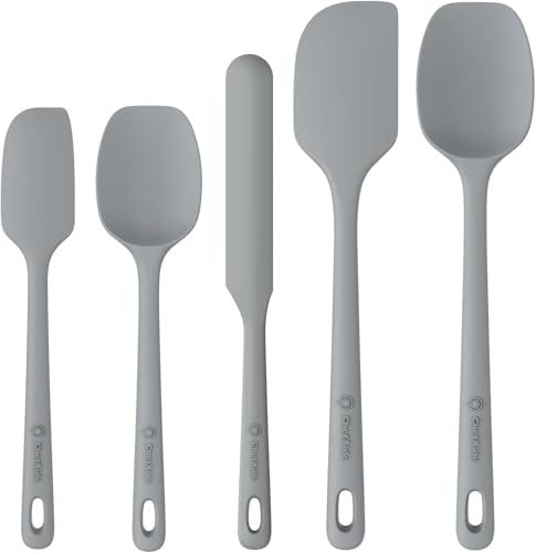 ChefAide 5 Pieces Silicone Spatula Set, Food Grade Rubber Spatula, Upgrade Strong Handle with Ergonomic Grip, Heat Resistant Up to 600°F for Nonstick Cookware, Cooking - color: Gray, size: 5 pieces