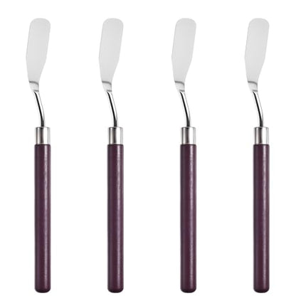 4 Pcs Palette Knife, Flat Head Spatula, Redwood Handle | Stainless Steel Painting Knife, Oil Paint Metal Knives, Pallet Painting Knives for Oil, Acrylic and Canvas Drawing