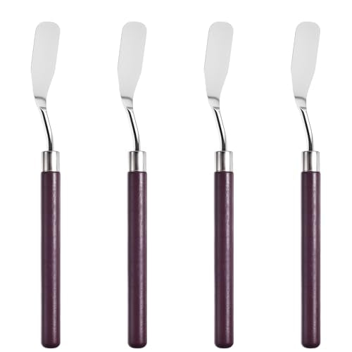 4 Pcs Palette Knife, Flat Head Spatula, Redwood Handle | Stainless Steel Painting Knife, Oil Paint Metal Knives, Pallet Painting Knives for Oil, Acrylic and Canvas Drawing
