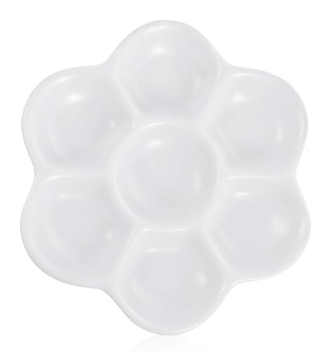Ceramic Watercolor Palette - White Porcelain Paint Tray for Artists, Watercolor Mixing Palette with Non-Stick Surface, Compact 3.54inch Diameter for Studio & Outdoor Use