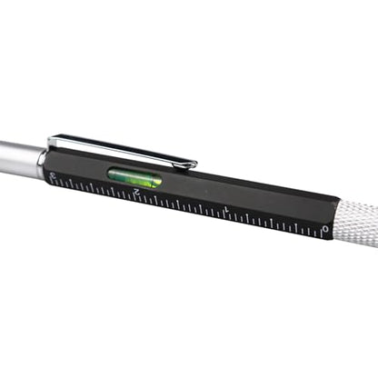 DUNBONG 6-in-1 Multi Pen, Stylus/Screwdriver, 0.7mm Black - Black | Aluminum prismatic non-slip grip | Rotary no-cap design | Ruler & level built-in | Refillable | Long-lasting clip - color: Black