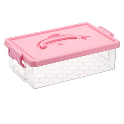 BTSKY 1-Pack Clear Small Plastic Storage Box with Lid - 9″x5.5″x2.8″, Pink | Stackable Organizer Featuring Easy-Lift Dolphin Design, Multi-Use Portable Container for Craft, Office, Space-Saving - color: Pink