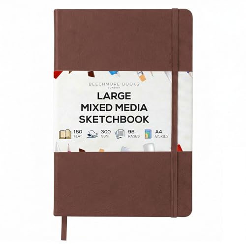 Beechmore Books A4 8.5x11 Mixed Media Sketchbook 300 GSM/140lb | Heavyweight Hardcover Art Notebook, 48 Micro-Perforated Pages Ivory Journal, Art Supplies for Painting, Acrylics & Wet Media - color: Chestnut Brown, size: A4 - 8.5" x 11.5" Large